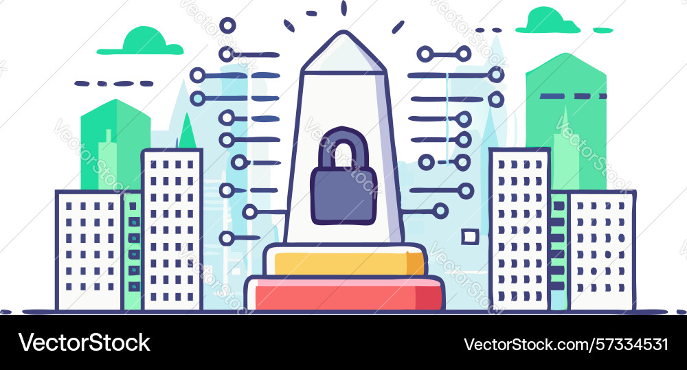 Data security cityscape art design generative ai vector image