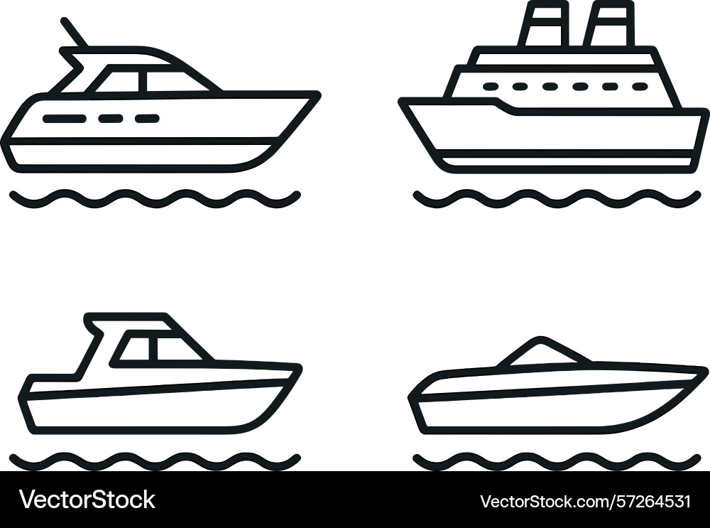 Different types of boats in a simple vector image