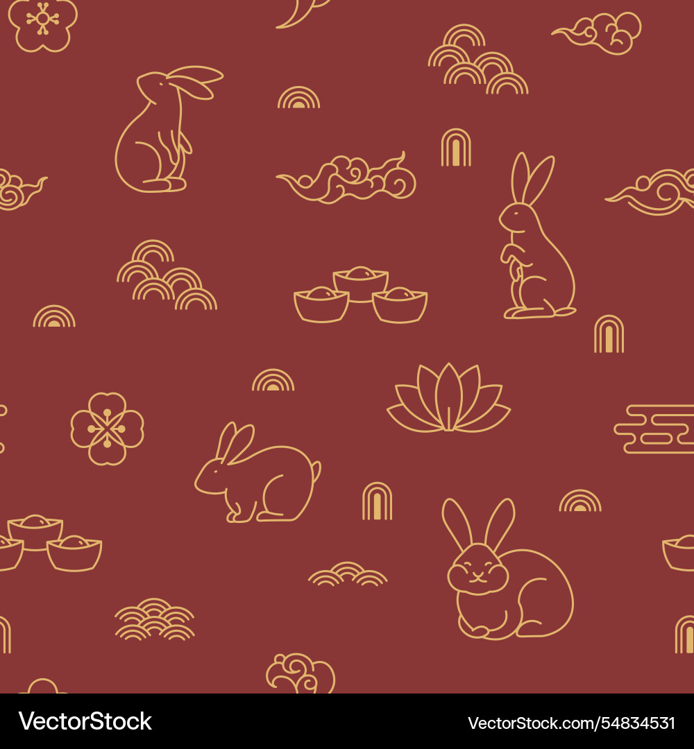 Lunar rabbit clouds seamless pattern Vector Image