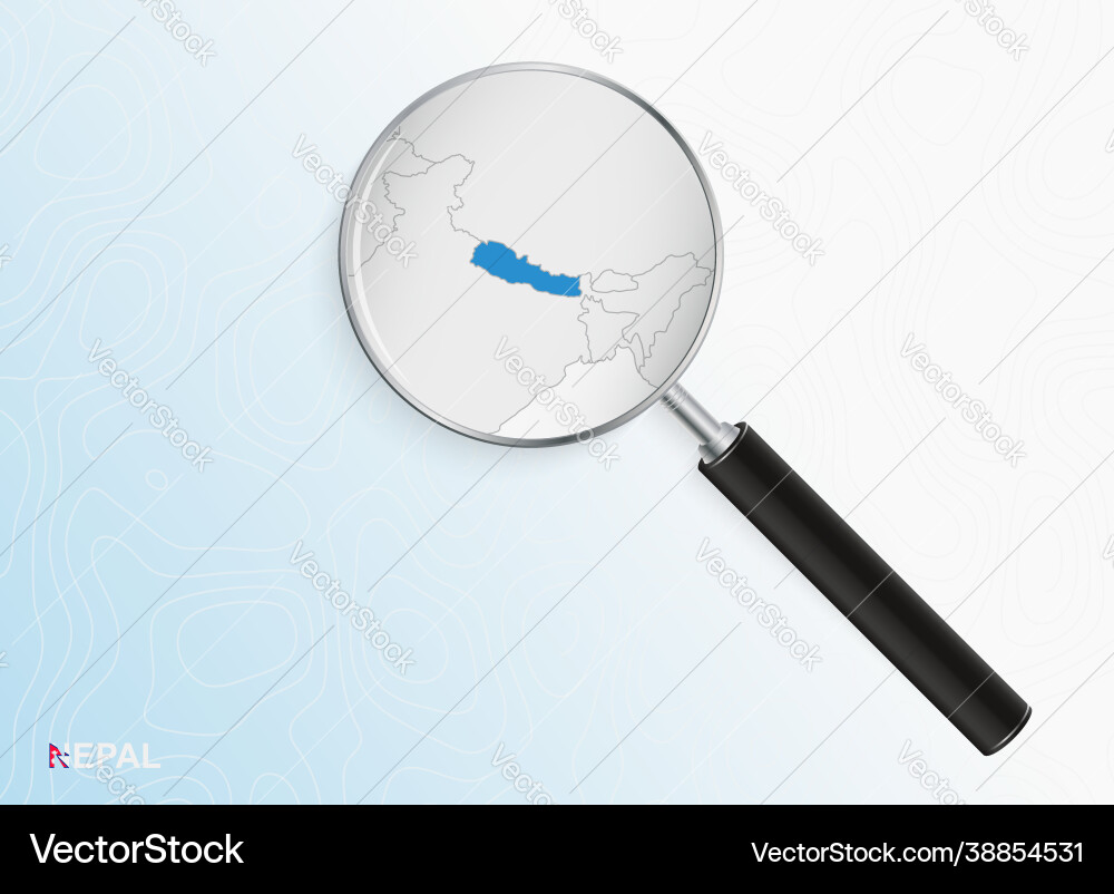 Magnifier with map nepal on abstract vector image