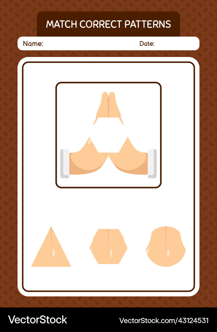 Match pattern game with praying worksheet Vector Image