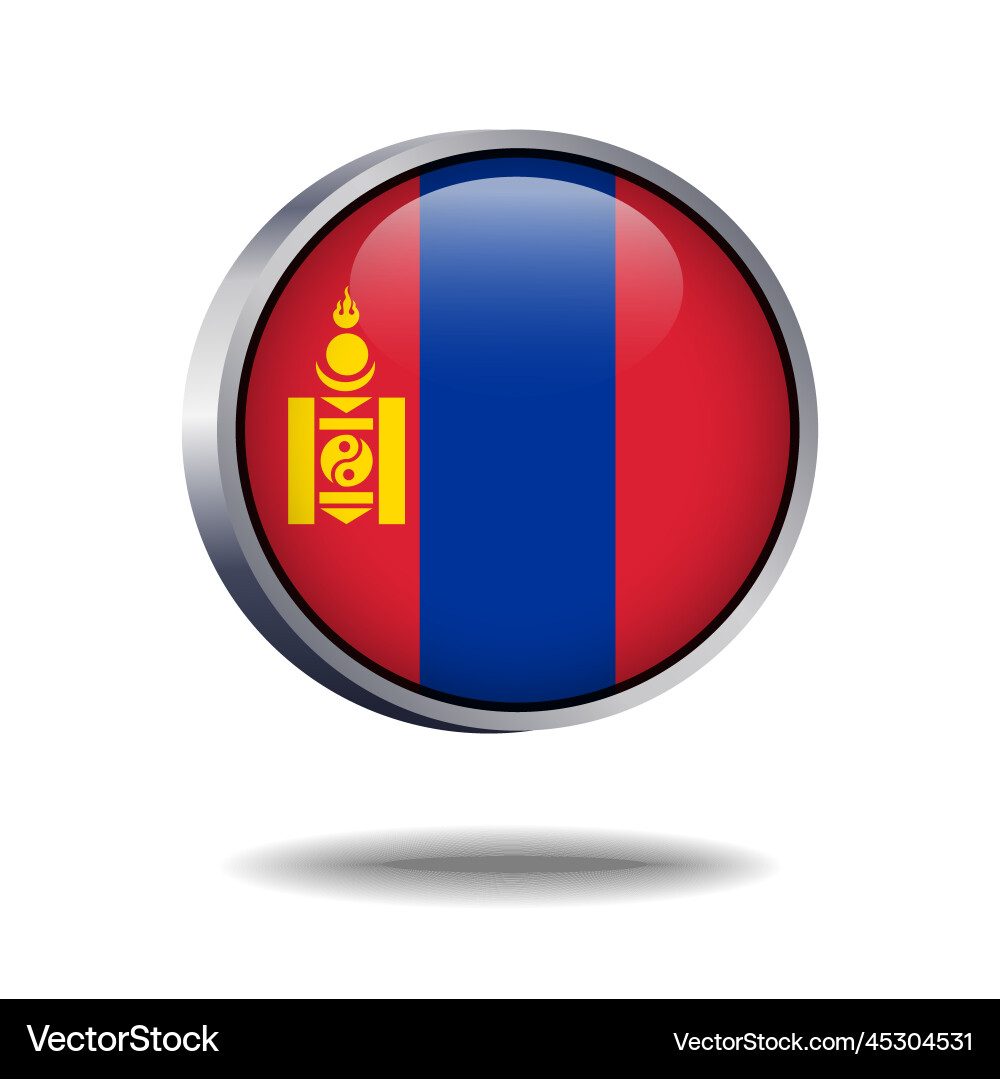 Mongolia Flag Button - 3D Circle vector image