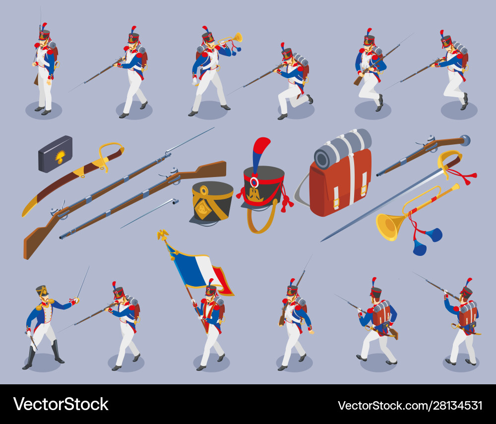 Napoleons grenadiers set isometric icons vector image