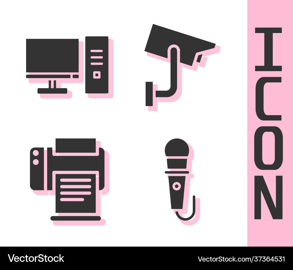 Set microphone computer monitor printer Vector Image