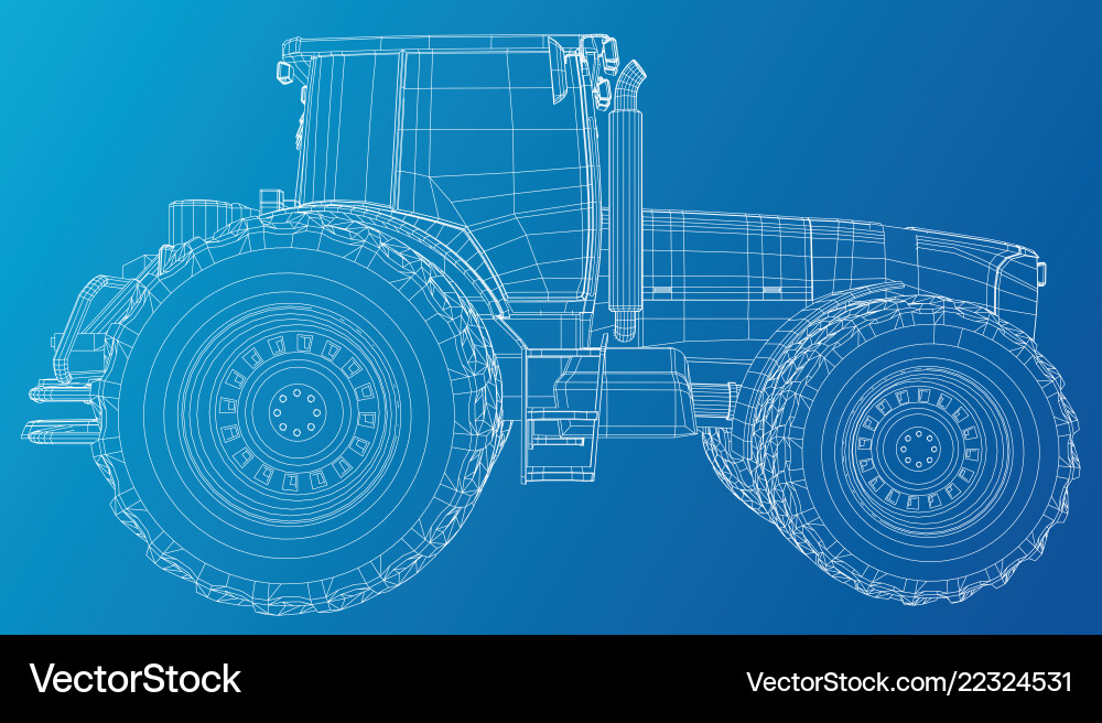 Tractor side view wire-frame tracing Tractor side view wire-frame tracing Vector Image