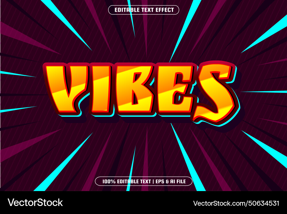 Vibes editable text effect cartoon style Vector Image