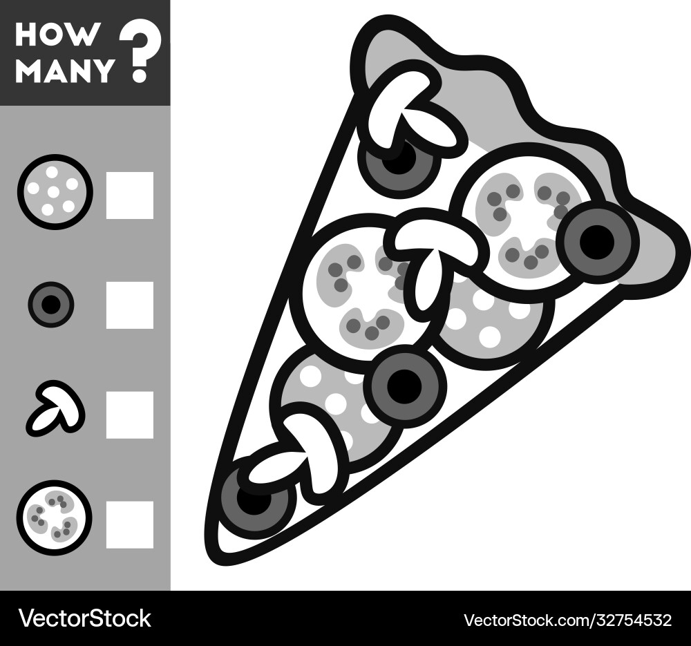 Counting game for children count how many pizza Counting game for children count how many pizza Vector Image