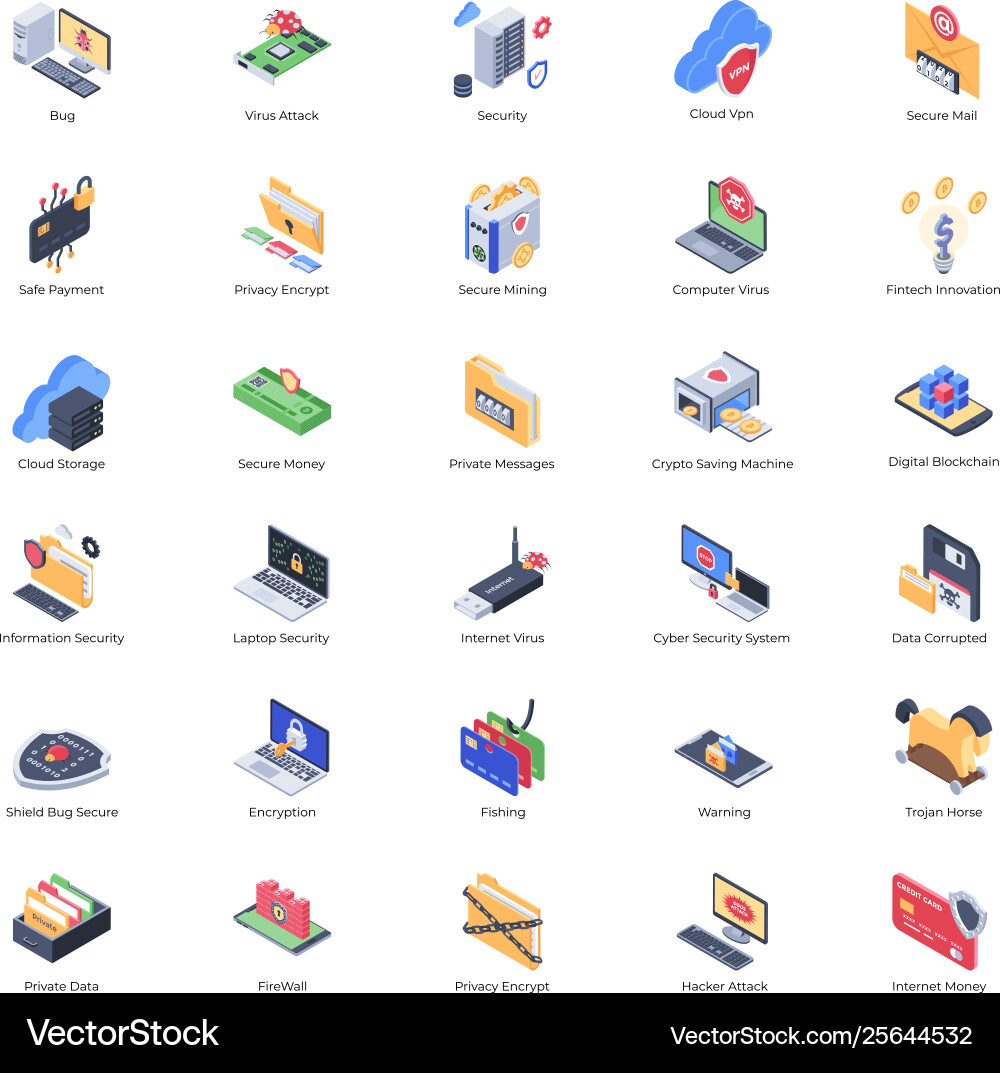 Cyber Security & Encryption Icons vector image
