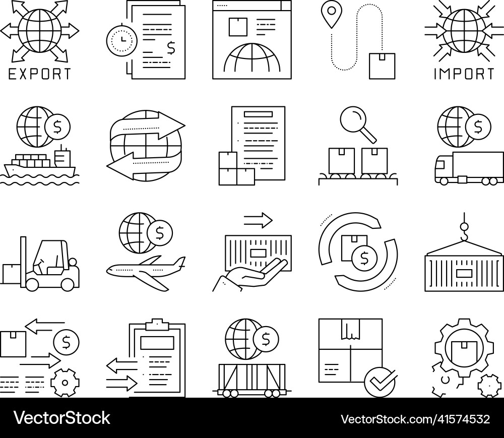 Export import logistic collection icons set Export import logistic collection icons set vector image