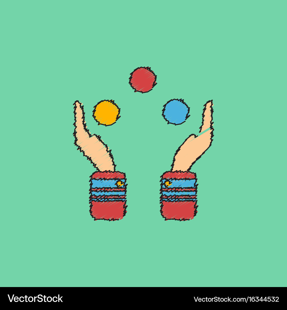 Hands juggling with balls in hatching style vector image