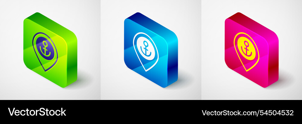 Isometric map pointer with anchor icon isolated vector image