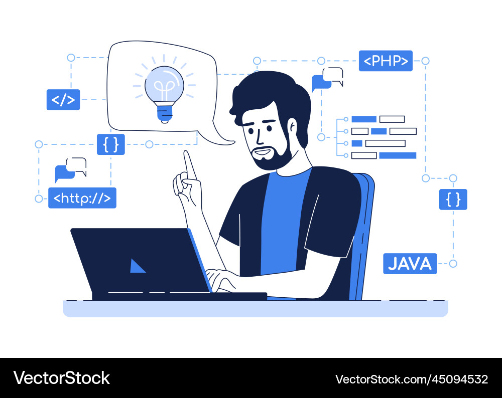 Programmer with new idea flat concept Programmer with new idea flat concept vector image