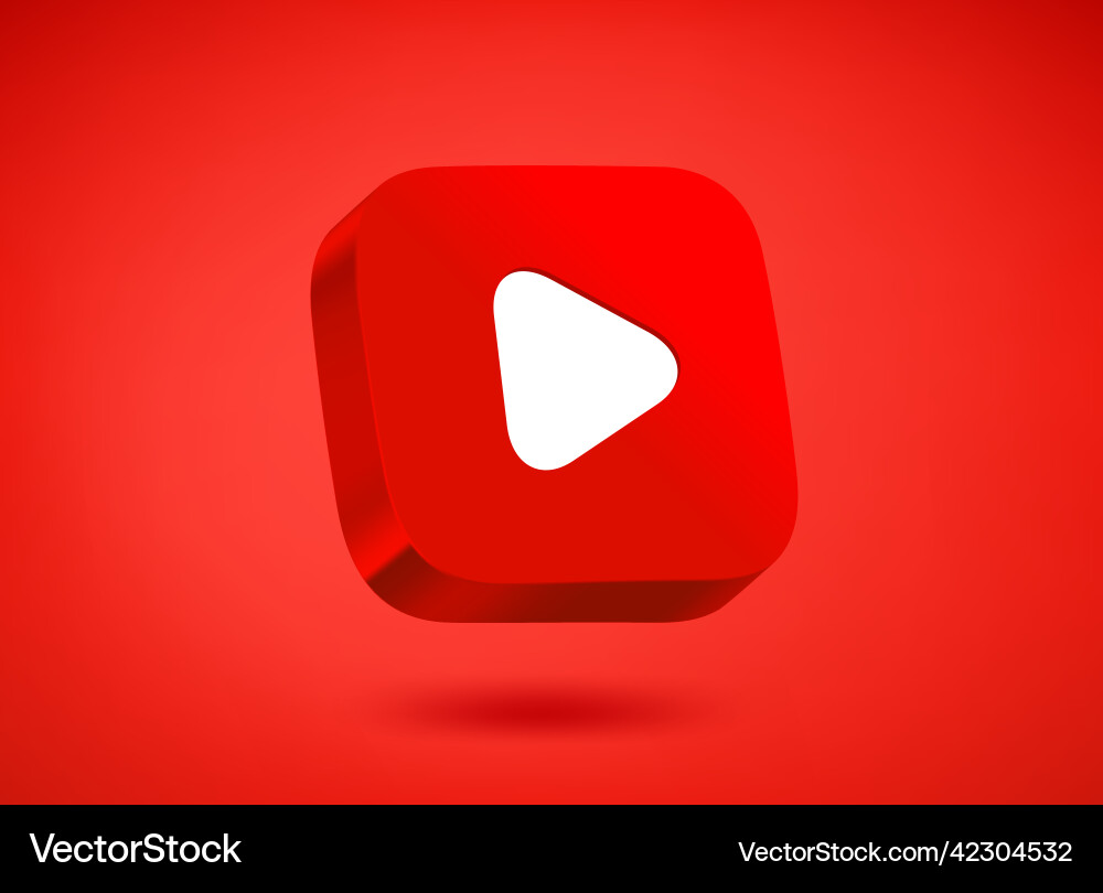 Red play button on background 3d vector image