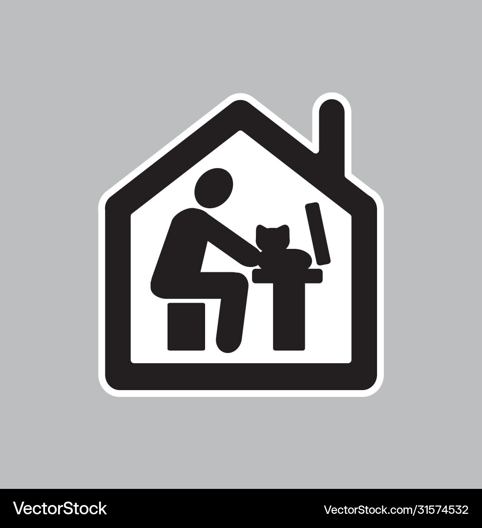 Remote work computer with cat icon symbol Remote work computer with cat icon symbol vector image