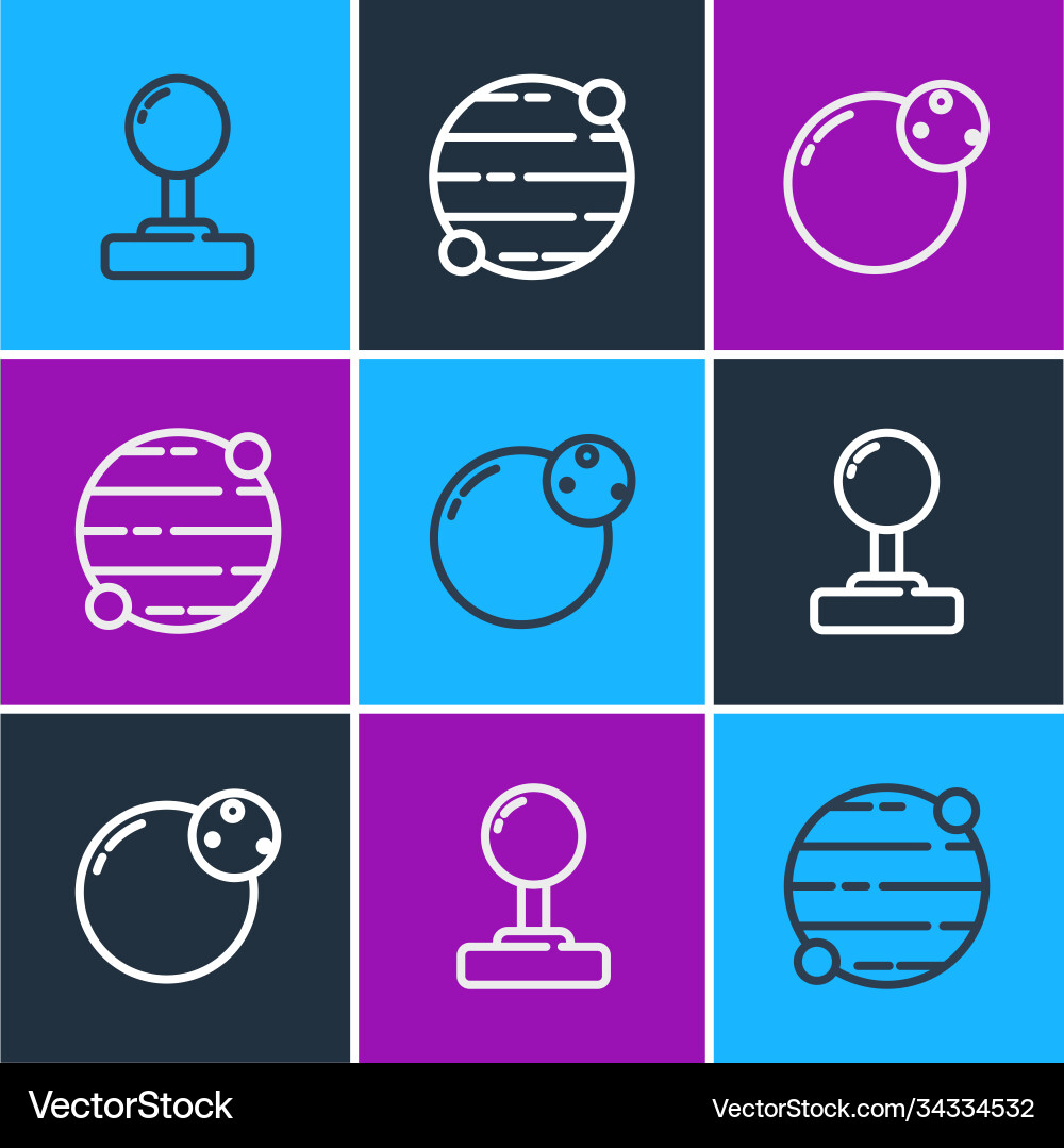 Set line joystick planet and icon Set line joystick planet and icon Vector Image