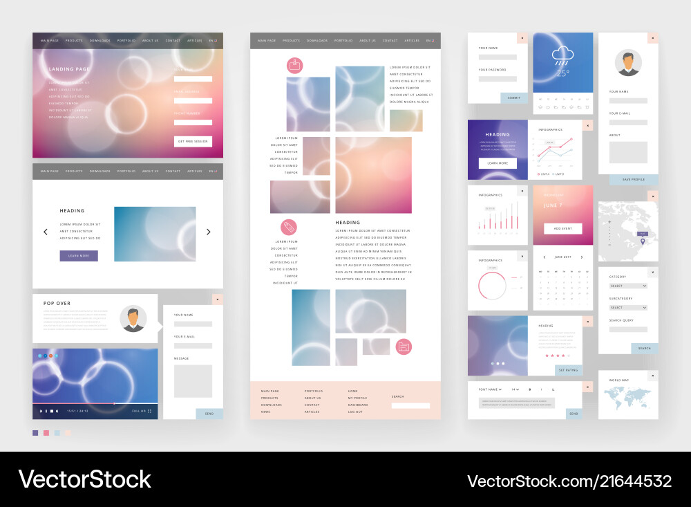 Website template design with interface elements vector image