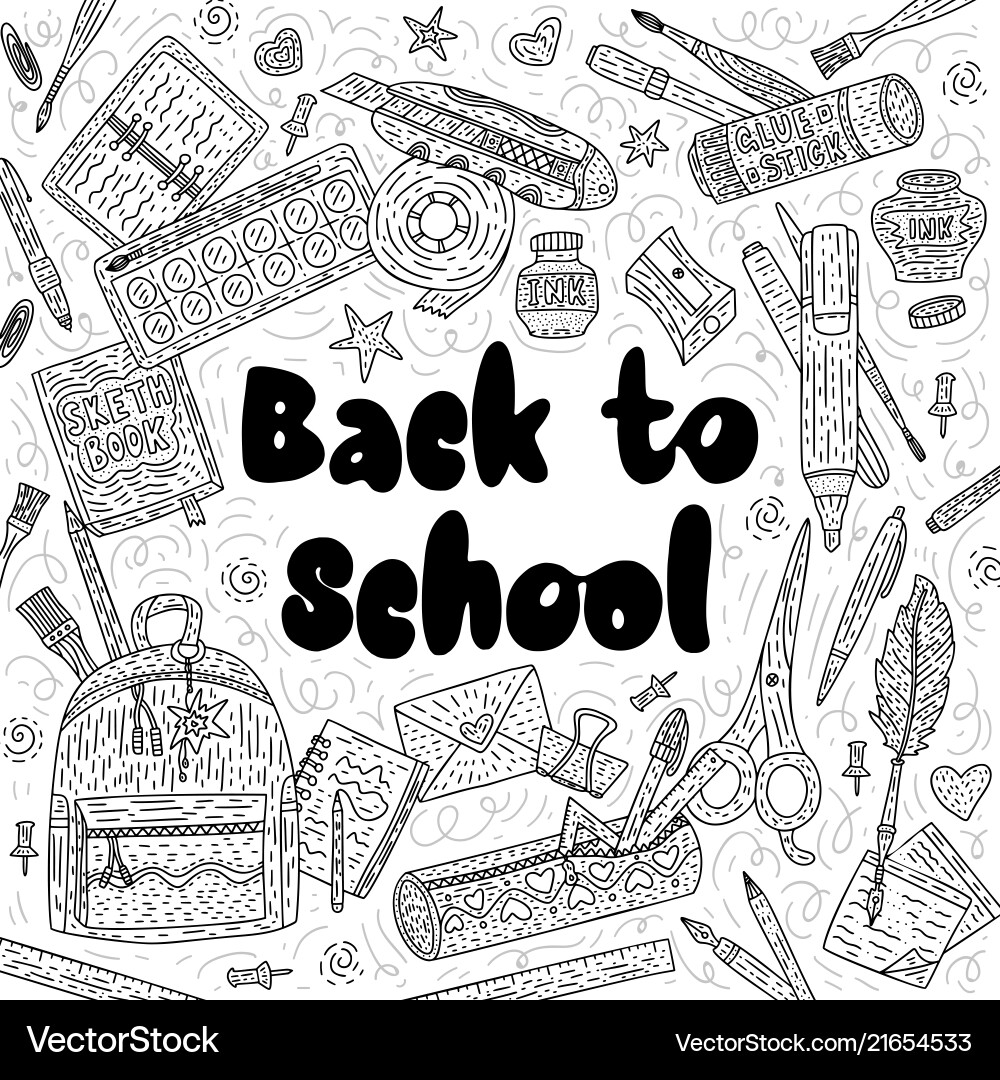 Back to school card drawing supplies Back to school card drawing supplies vector image