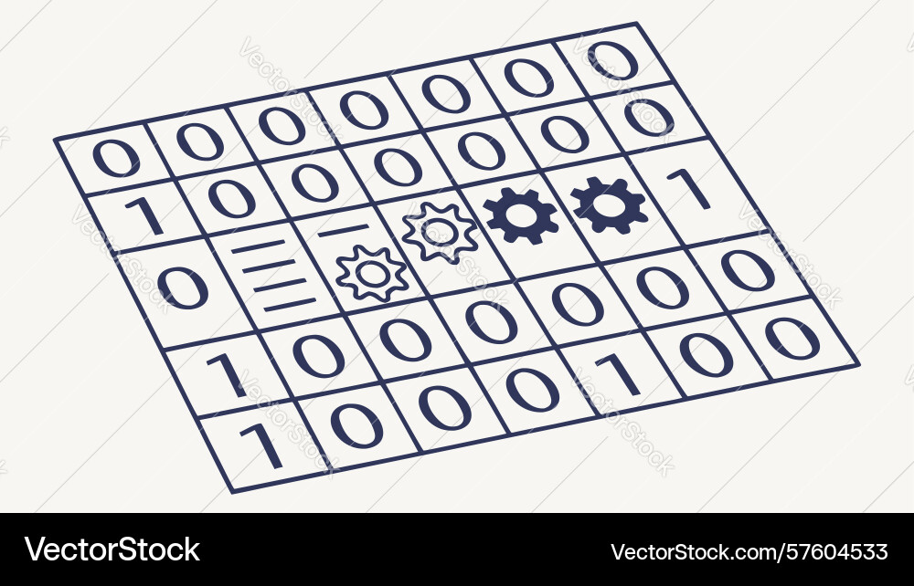 Binary code grid with gear digital logic vector image