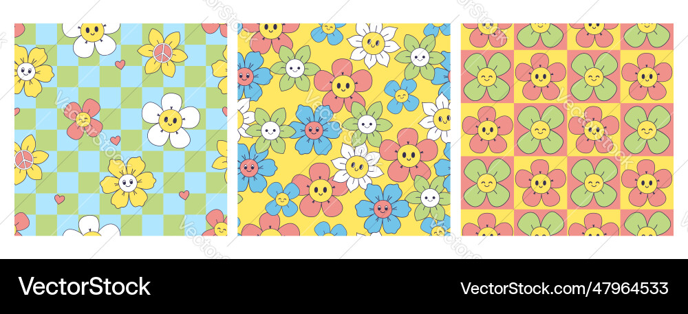 Collection of seamless patterns with cute smiling Collection of seamless patterns with cute smiling vector image