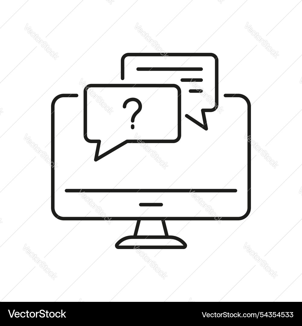 Desktop computer with message speech bubbles line Desktop computer with message speech bubbles line Vector Image