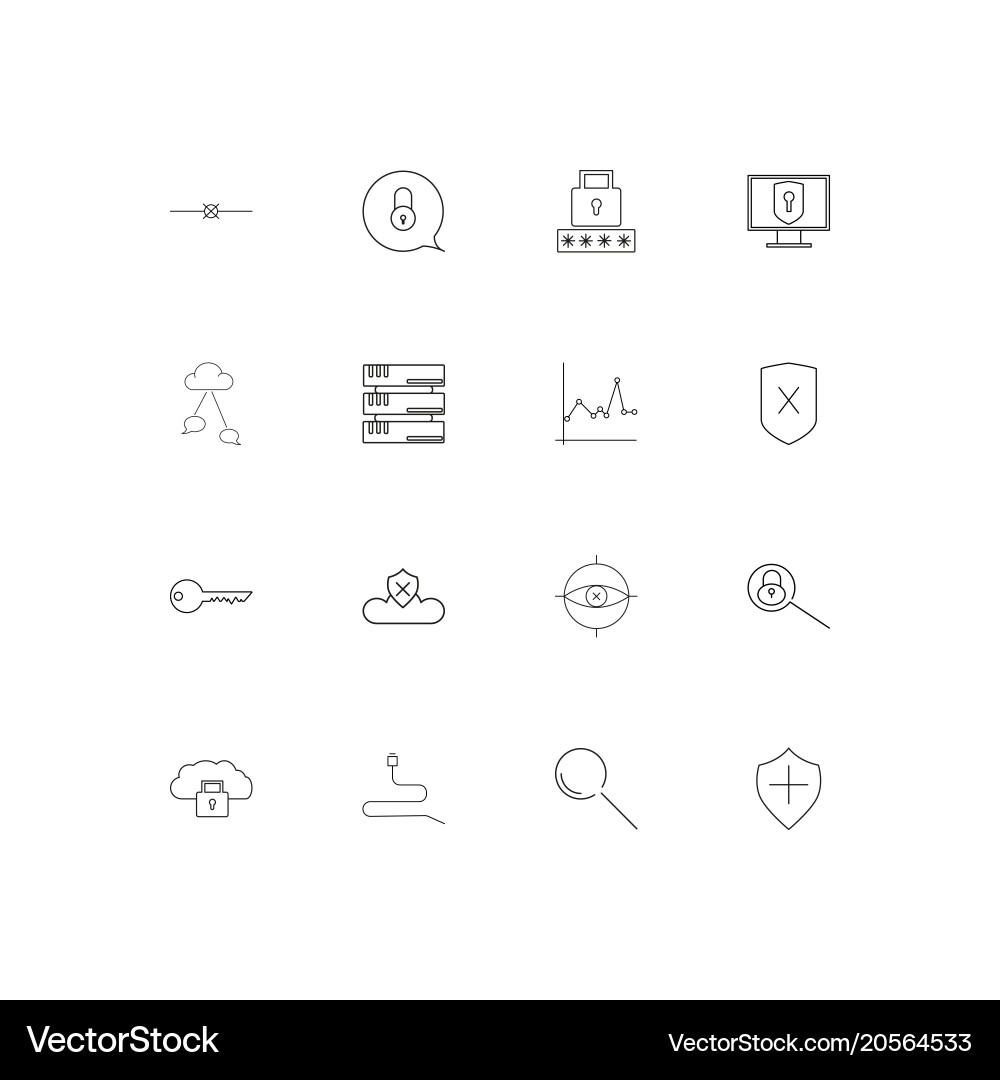 Internet security simple linear icons set vector image