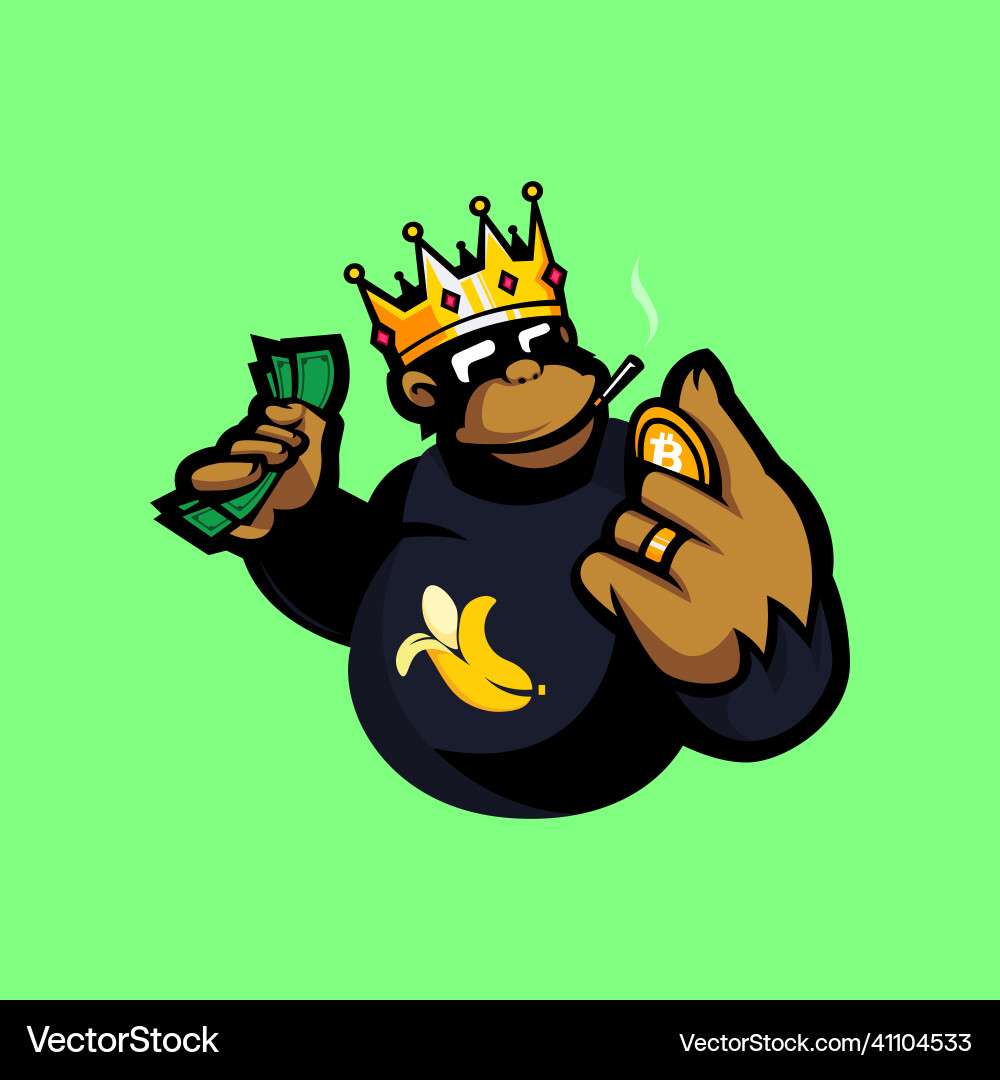 King gorilla rich brings crypto coins – Royalty-Free Vector | VectorStock