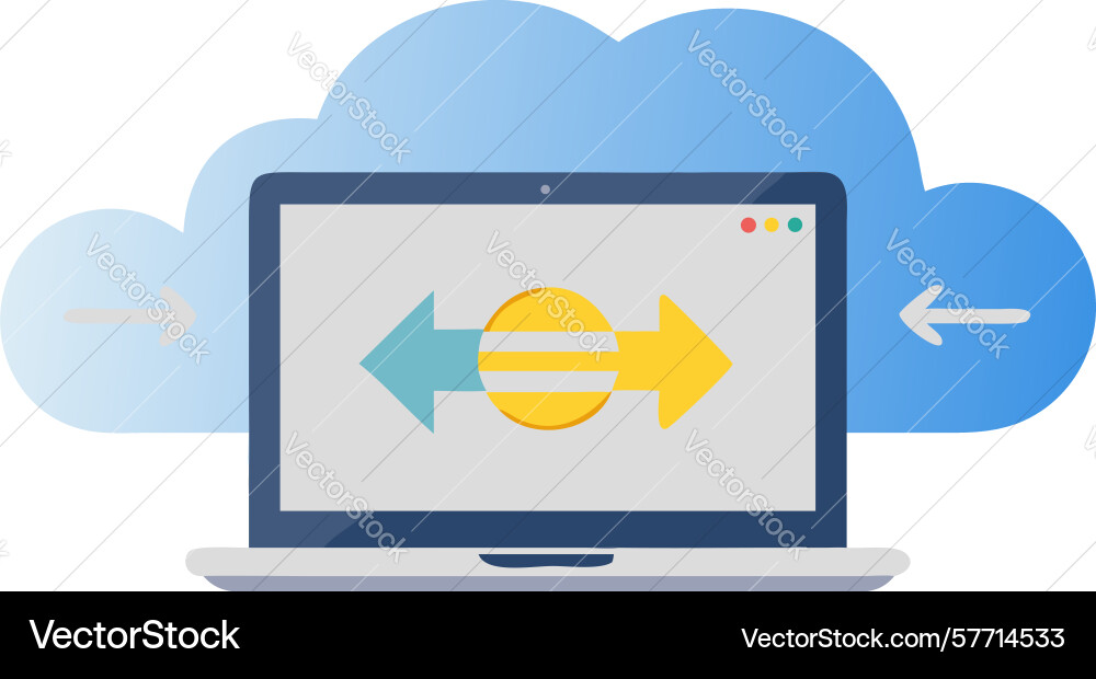 Laptop with cloud computing data transfer icon vector image