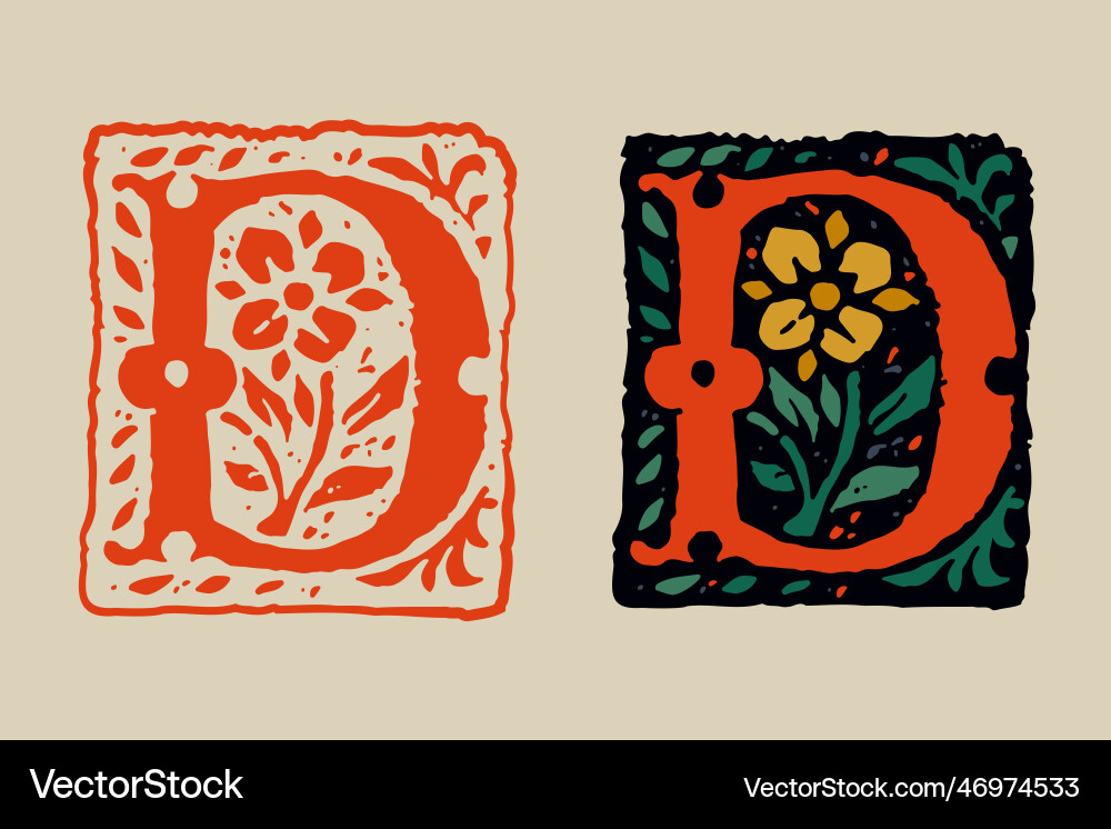 Medieval Gothic 'D' Initial Vector Image