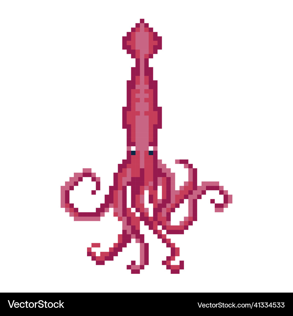 Pixel art squid sprite for 8 bit game vector image