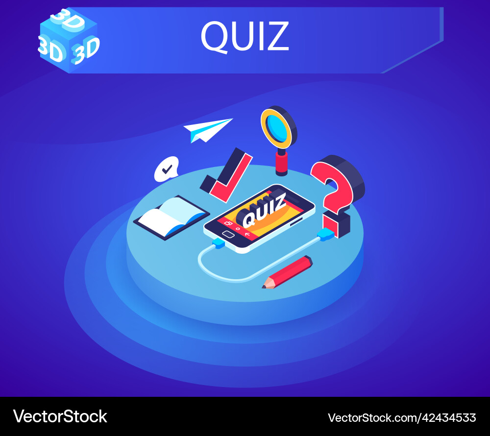 Quiz isometric design icon web 3d colorful Quiz isometric design icon web 3d colorful vector image