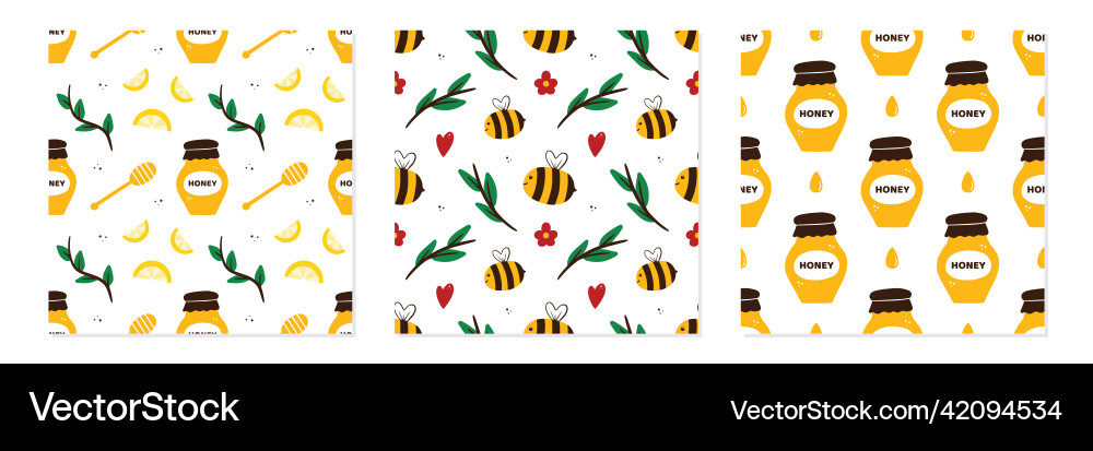 Bees and honey patterns set Bees and honey patterns set vector image