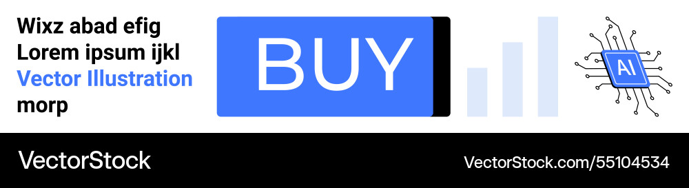 Blue buy button with ai chip and bar graph for e vector image