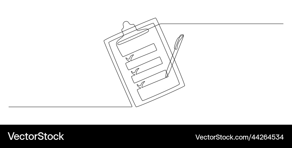Clipboard with checklist and pen in one continuous Clipboard with checklist and pen in one continuous vector image