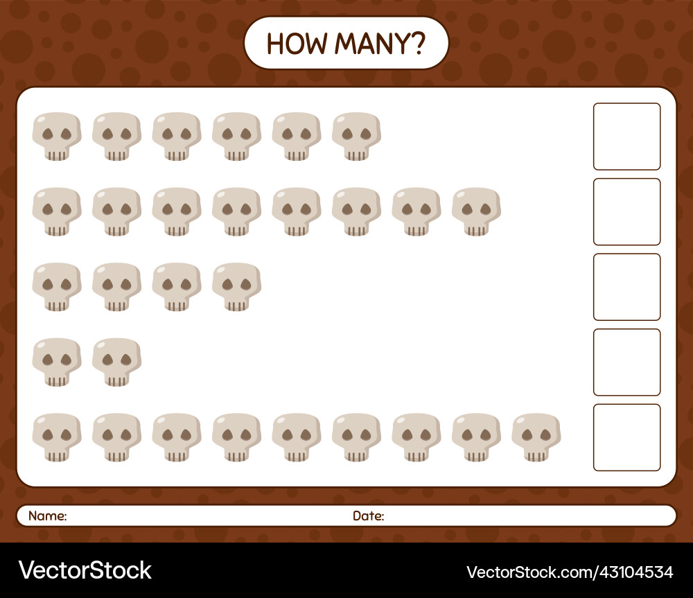 How many counting game with skull worksheet Vector Image
