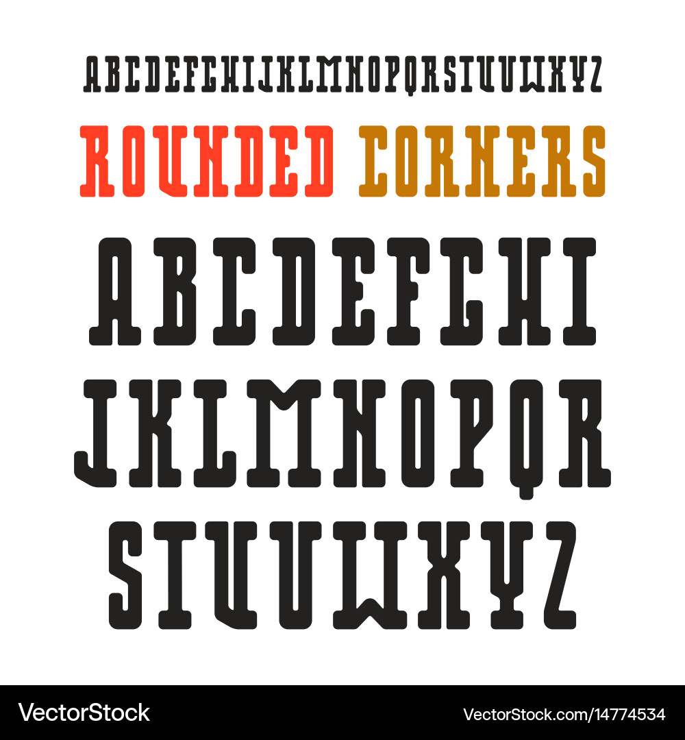 Narrow serif font with rounded corners Vector Image