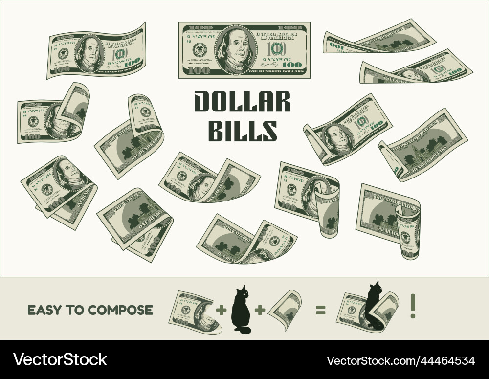 Set of 100 dollar bills with front reverse side Set of 100 dollar bills with front reverse side vector image