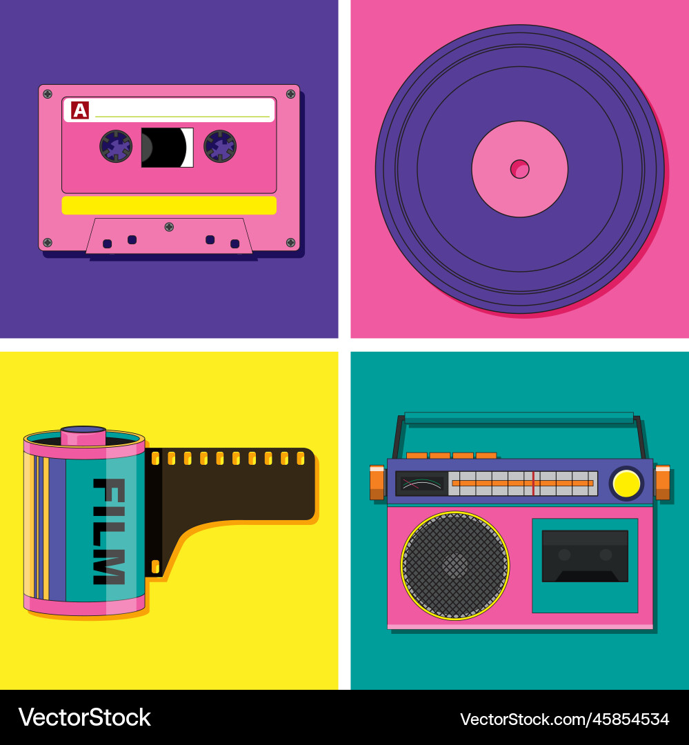 Set of retro device objects Set of retro device objects Vector Image