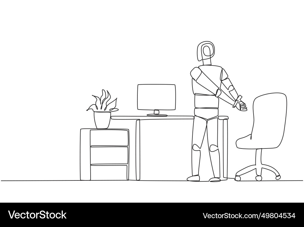 Single continuous line drawing robot stands Single continuous line drawing robot stands vector image