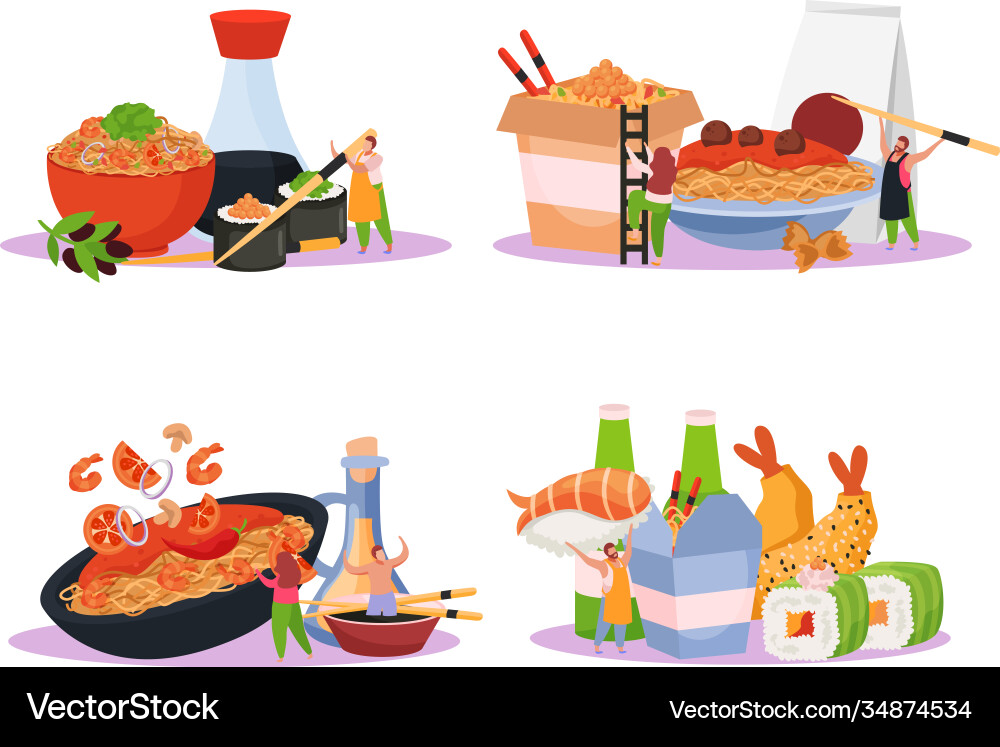 Wok box compositions set vector image