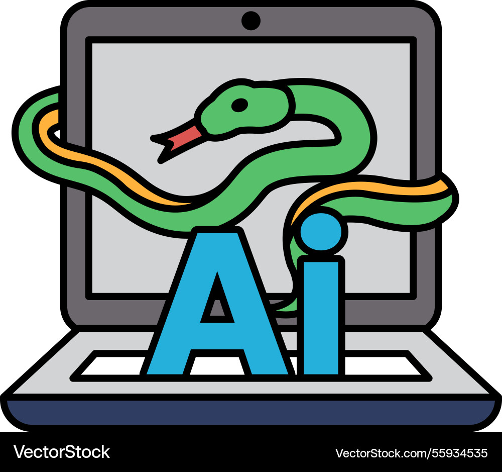 A computer screen with snake and the letters ai A computer screen with snake and the letters ai vector image