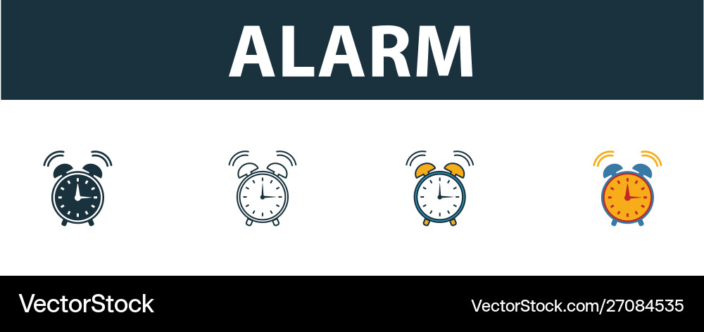 Alarm icon set four elements in different styles Vector Image