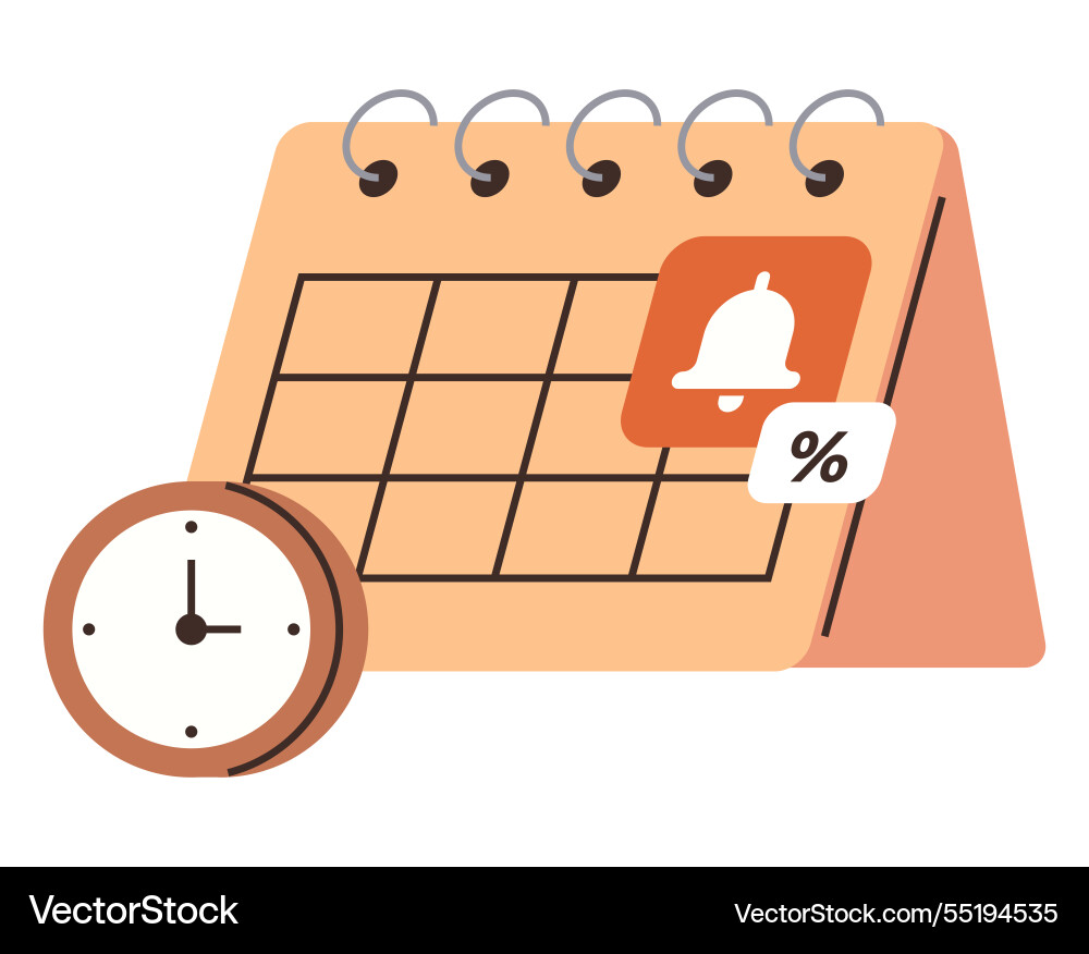 Calendar with reminder notification and clock Calendar with reminder notification and clock vector image