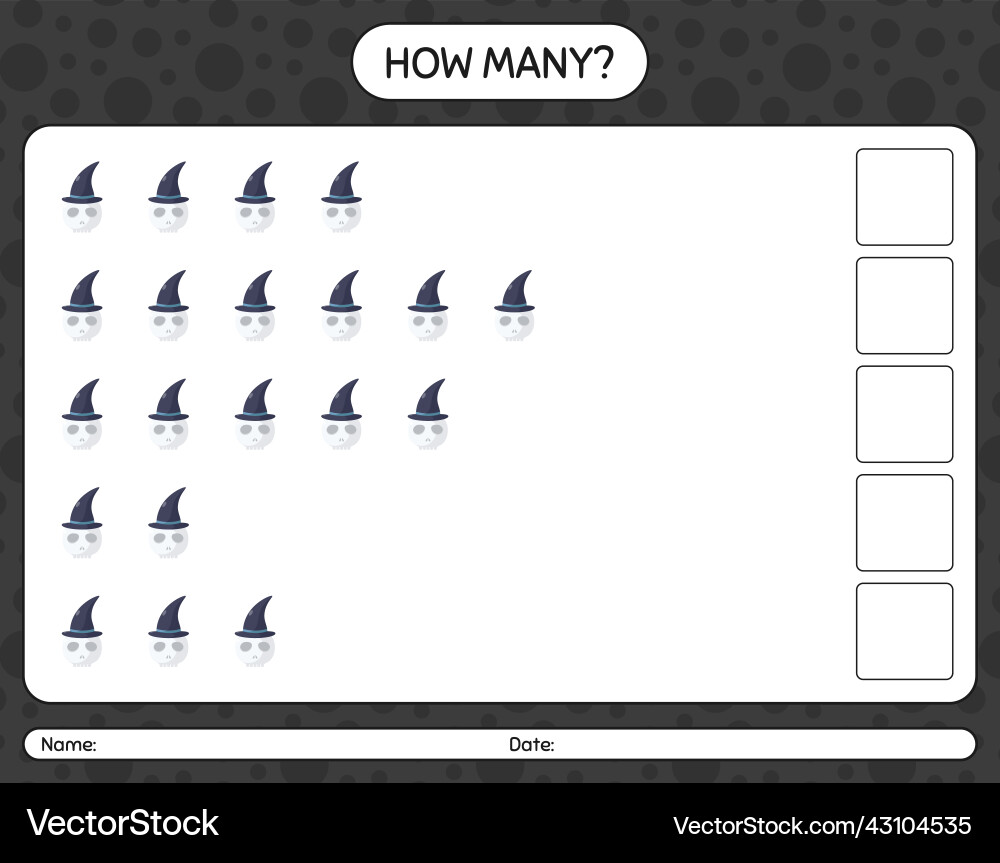 How many counting game with skull worksheet Vector Image