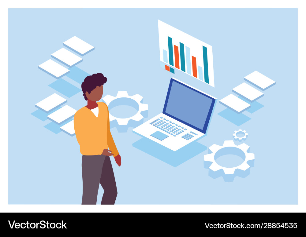 Man working in front laptop Vector Image