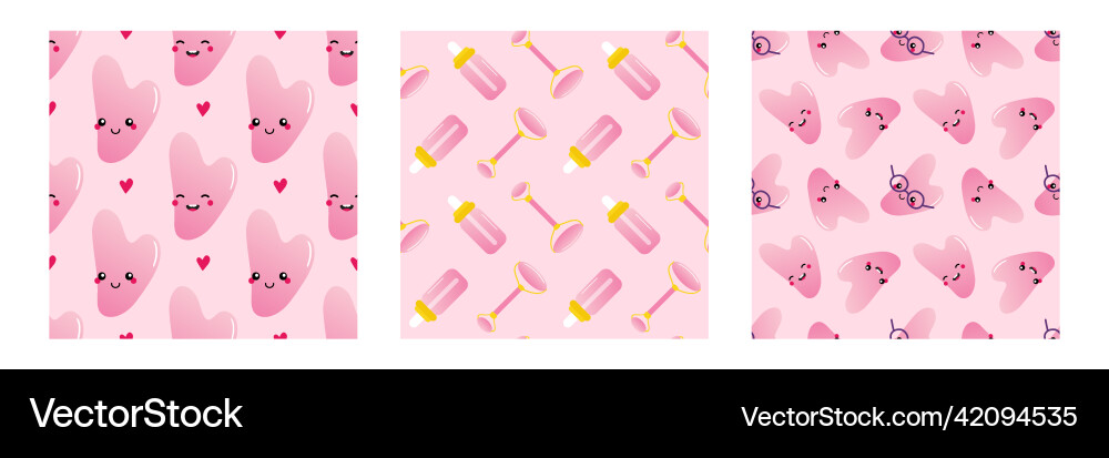 Rose quartz gua sha characters patterns set Rose quartz gua sha characters patterns set vector image