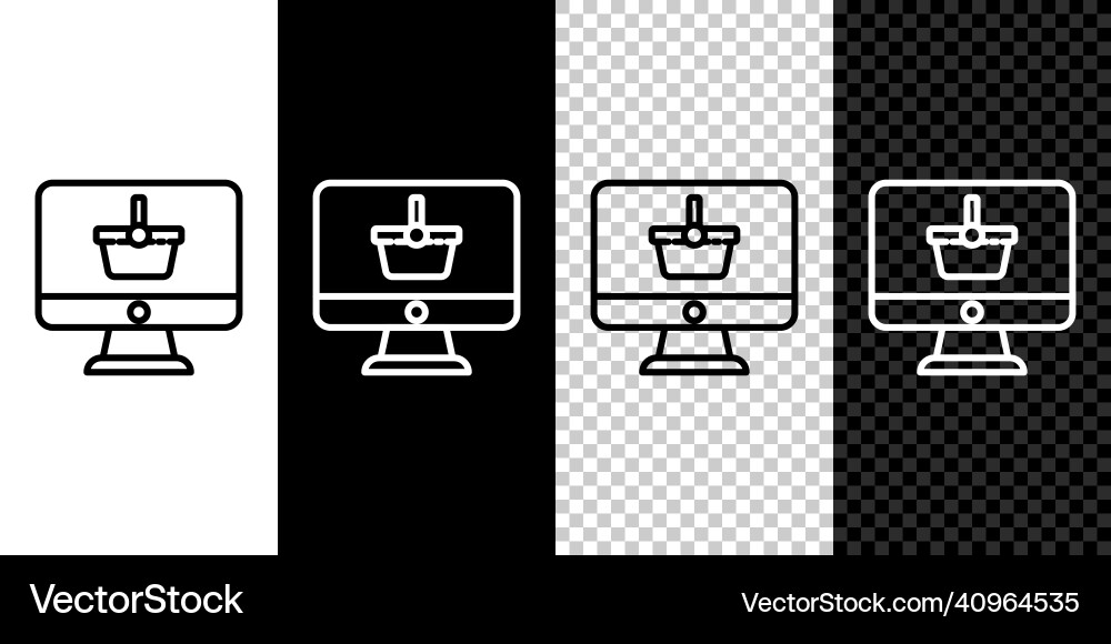 Set line computer monitor with shopping basket Set line computer monitor with shopping basket vector image