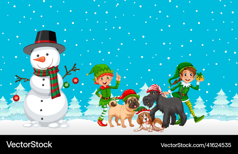 Weihnachts Cartoon Charaktere auf verschneiten blau Weihnachts Cartoon Charaktere auf verschneiten blau vektorbild