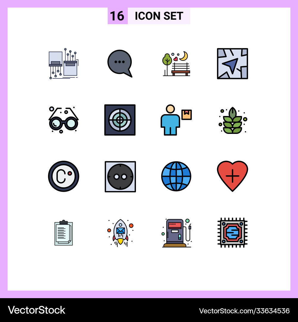 16 user interface flat color filled line pack Vector Image