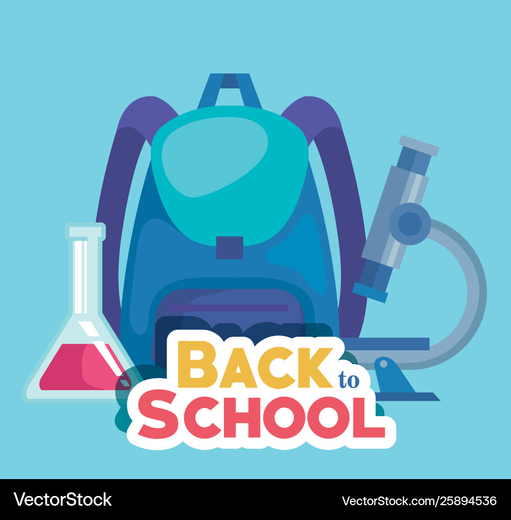 Backpack with microscope and erlenmeyer flask Backpack with microscope and erlenmeyer flask vector image