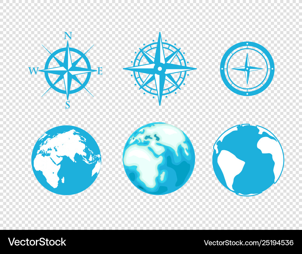 Globe und Windrose Ikonen isoliert auf transparent Globe und Windrose Ikonen isoliert auf transparent vektorbild